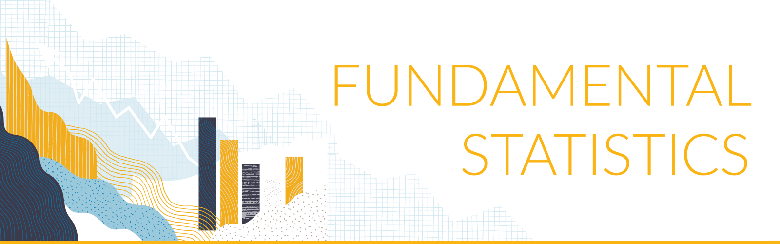 course header image. left side of the image had a small mountain range next to the image of a city scape. Includes the words Fundamental Statistics