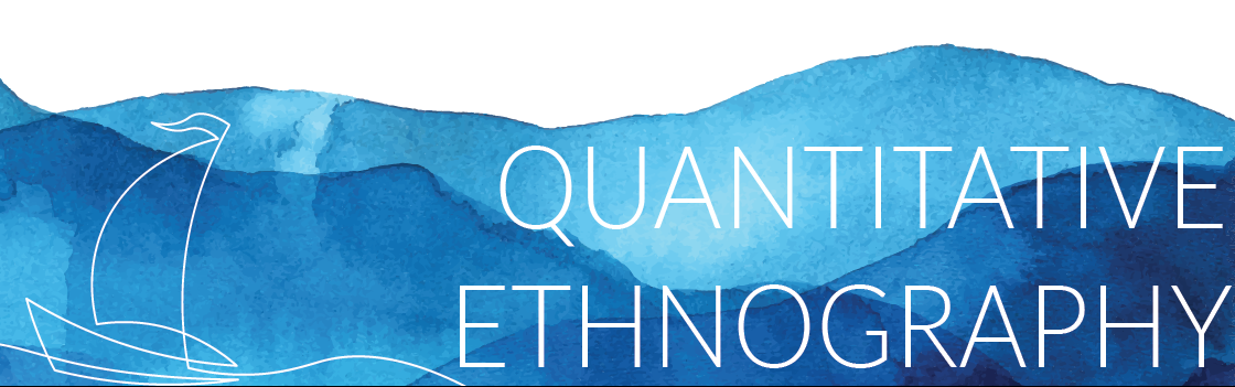 Course header image with what appears to be watercolor images of water with the words Quantitative ethnography